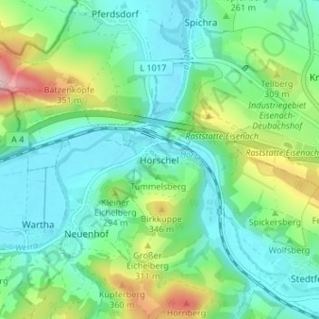 Hörschel topographic map, elevation, terrain