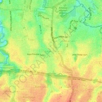 Cisalak Pasar topographic map, elevation, terrain