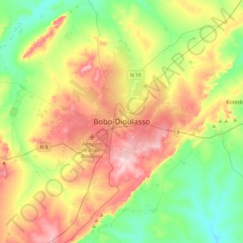Bobo-Dioulasso topographic map, elevation, terrain
