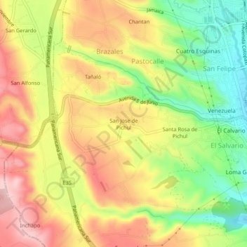 San Jose de Pichul topographic map, elevation, terrain
