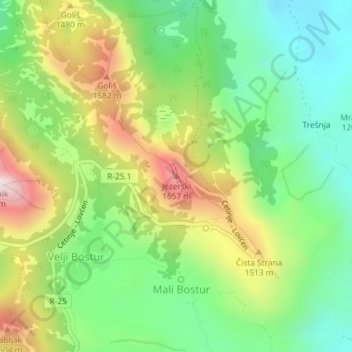 Jezerski topographic map, elevation, terrain