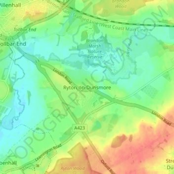 Ryton-on-Dunsmore topographic map, elevation, terrain