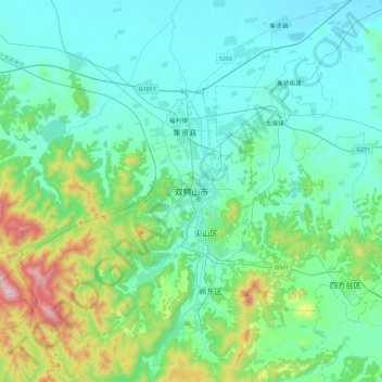 Shuangyashan topographic map, elevation, terrain