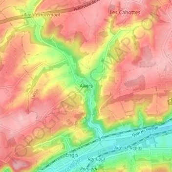 Awirs topographic map, elevation, terrain