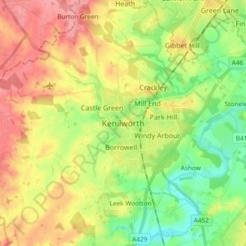 Kenilworth topographic map, elevation, terrain