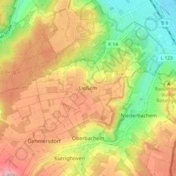 Ließem topographic map, elevation, terrain