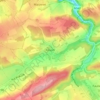 Mozet topographic map, elevation, terrain