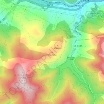 Ibaneta topographic map, elevation, terrain