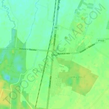 Eleja topographic map, elevation, terrain