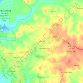 Shady Hill topographic map, elevation, terrain