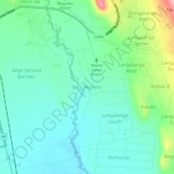 Begi Akorino topographic map, elevation, terrain