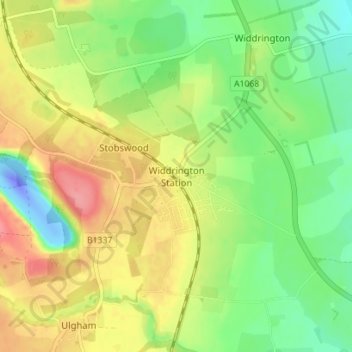 Widdrington Station topographic map, elevation, terrain