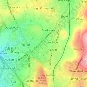 Luzley Brook topographic map, elevation, terrain
