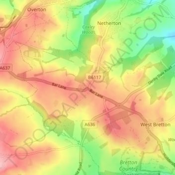 Midgley topographic map, elevation, terrain
