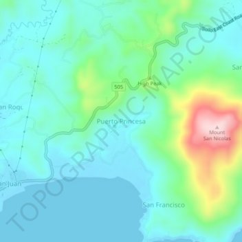 Puerto Princesa topographic map, elevation, terrain