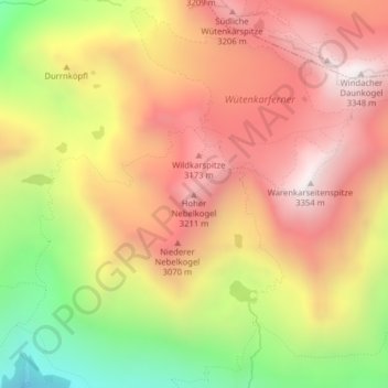 Hoher Nebelkogel topographic map, elevation, terrain