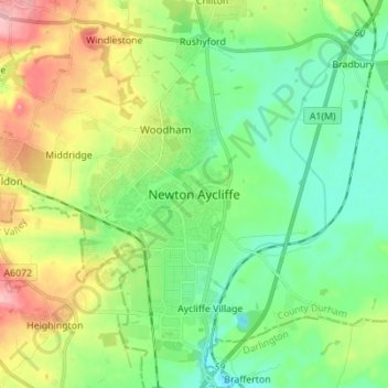 Newton Aycliffe topographic map, elevation, terrain