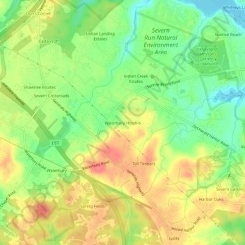 Waterbury Heights topographic map, elevation, terrain