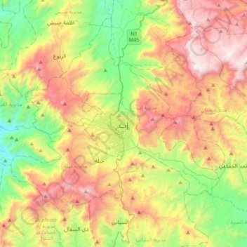 Ibb topographic map, elevation, terrain