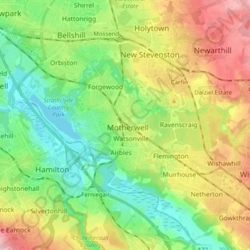 Motherwell topographic map, elevation, terrain