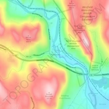 Woronoco topographic map, elevation, terrain