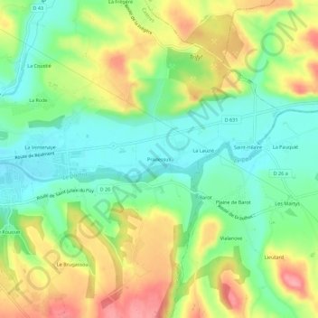 Pradessus topographic map, elevation, terrain
