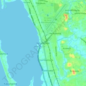 Katunayake topographic map, elevation, terrain
