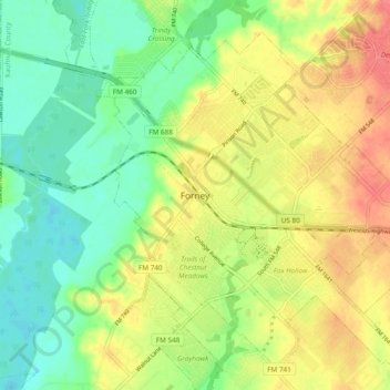 Forney topographic map, elevation, terrain