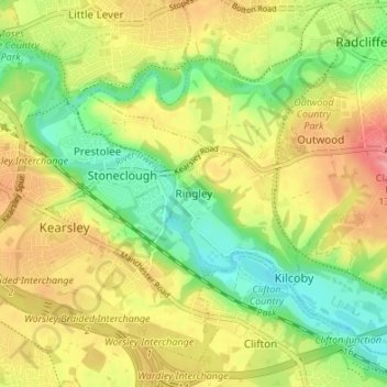 Ringley topographic map, elevation, terrain