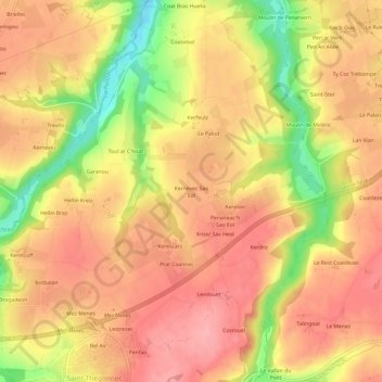 Kernevez Sao Eol topographic map, elevation, terrain