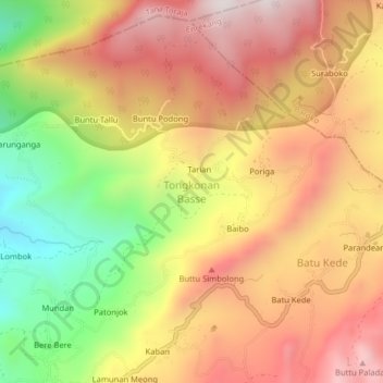 Tongkonan Basse topographic map, elevation, terrain