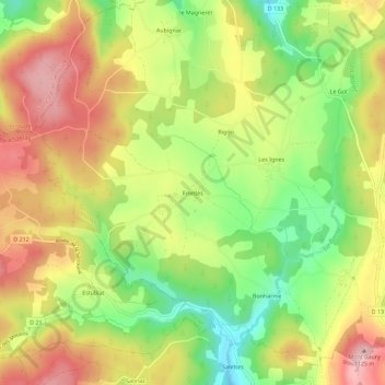 Frontès topographic map, elevation, terrain