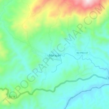 Morazán topographic map, elevation, terrain