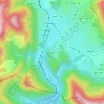 Le Cheylar topographic map, elevation, terrain
