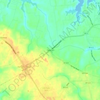 Topping topographic map, elevation, terrain