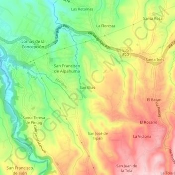 San Elias topographic map, elevation, terrain