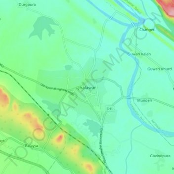 Jhalawar topographic map, elevation, terrain