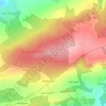 Roc'h Toullaeron topographic map, elevation, terrain