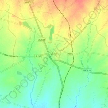Yeola topographic map, elevation, terrain
