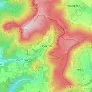 Hitzelrode topographic map, elevation, terrain
