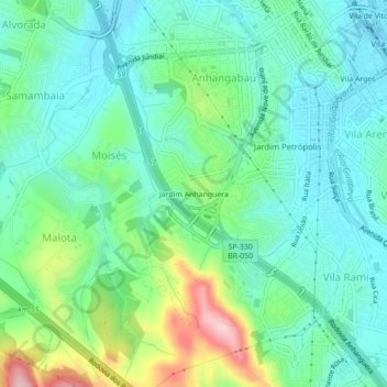 Jardim Anhanguera topographic map, elevation, terrain