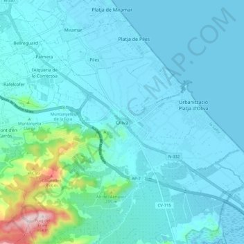 Oliva topographic map, elevation, terrain
