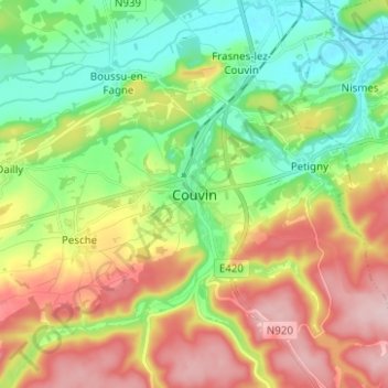 Couvin topographic map, elevation, terrain
