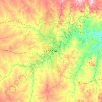 Lilongwe topographic map, elevation, terrain