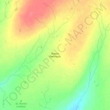Avalon Peninsula topographic map, elevation, terrain