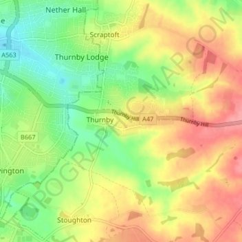 Bushby topographic map, elevation, terrain
