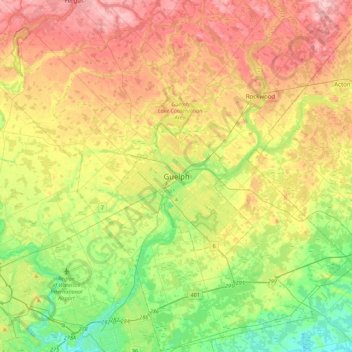 Guelph topographic map, elevation, terrain