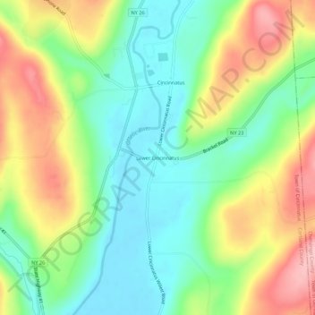 Lower Cincinnatus topographic map, elevation, terrain