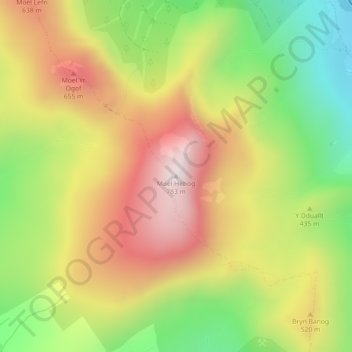 Moel Hebog topographic map, elevation, terrain