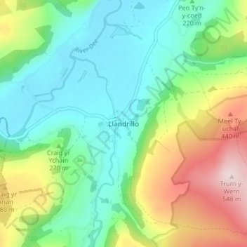 Llandrillo topographic map, elevation, terrain